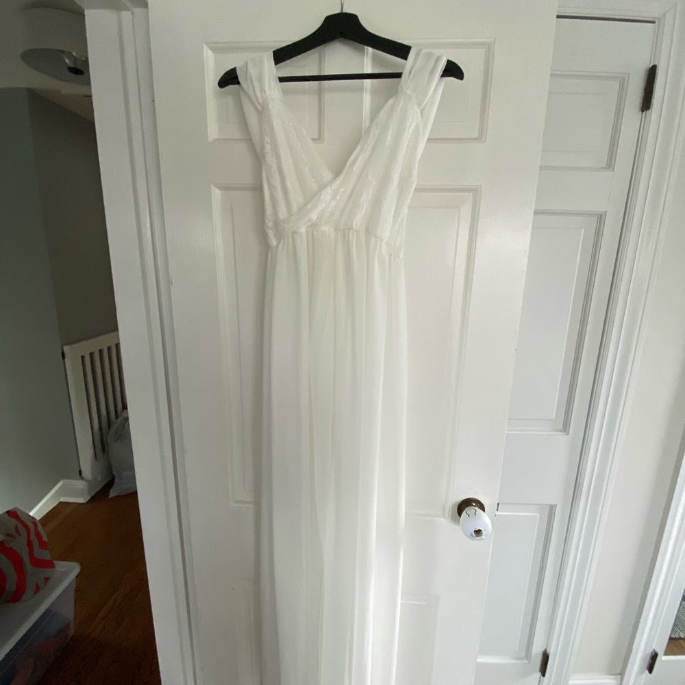 Long Maternity or Boudoir Photo Shoot Dress - lace, sheer, white, open belly